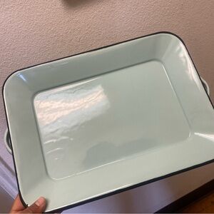 Mint Green Enamel Serving Try farm house style all Metal 10x14
